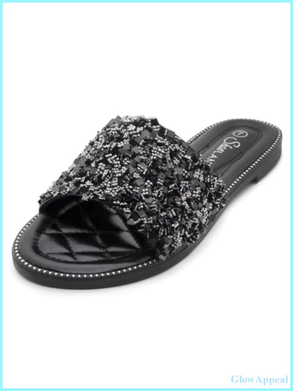 Women's Sparkly Glitter Slide Sandals Open Toe Rhinestone Flat Slippers